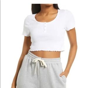 BP. white pointelle rib cropped henley top NWT size XL
